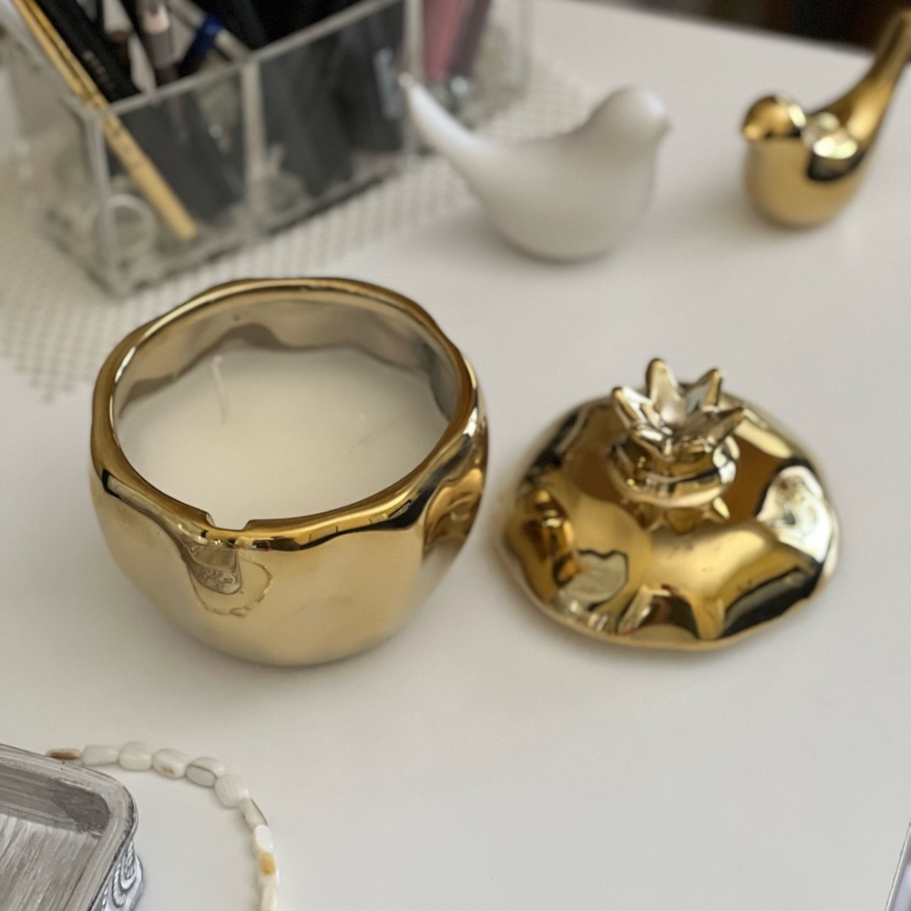 Gold Pomegranate Decor Ceramic Jar Soy Candle Christmas gift